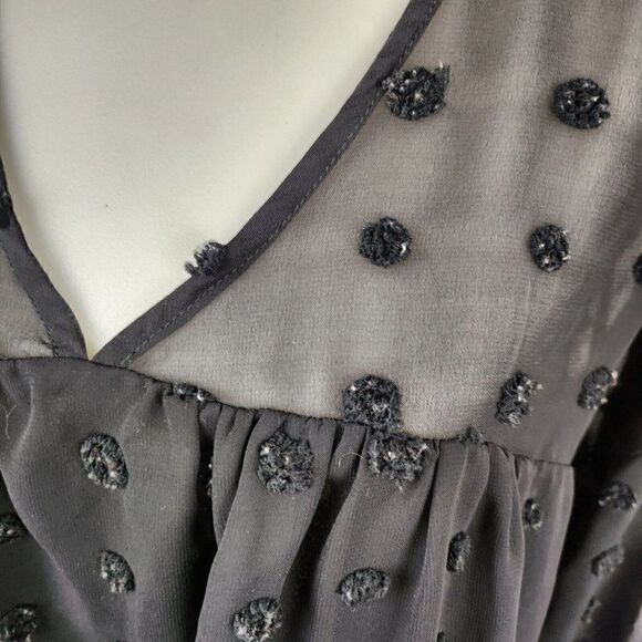 Anthropologie Entro Black Sheer Flocked Peasant Swing Top Womens S - Picture 2 of 5